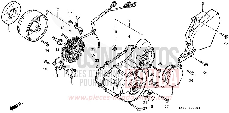 PANNEAU CARTER-MOTEUR G./ GENERATRICE de Dominator 250 FIGHTING RED (R134) 1990